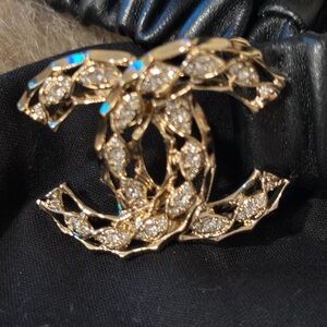 CHANEL Gold and Silver Crystal LOGO SCRUNCHIE LAMBSKIN BLK BELT 2024 Collection